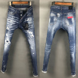 DSQ STRETCH SLIM RIPPED HOLE PATCH JEANS IN BLUE - boopdo