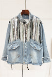 GIANA TRUANCY OLD STYLE DENIM JEAN WOMEN JACKET WITH BEADED SEQUINS - boopdo