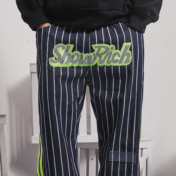 SHOW RICH MADE BY ABOW LIFE STRIPED PATCH SWEATPANTS - boopdo