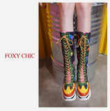 FOXY CHICK COOPER ROSE CHUNKY PLATFORM KNEE BOOTS IN MULTI COLOR - boopdo