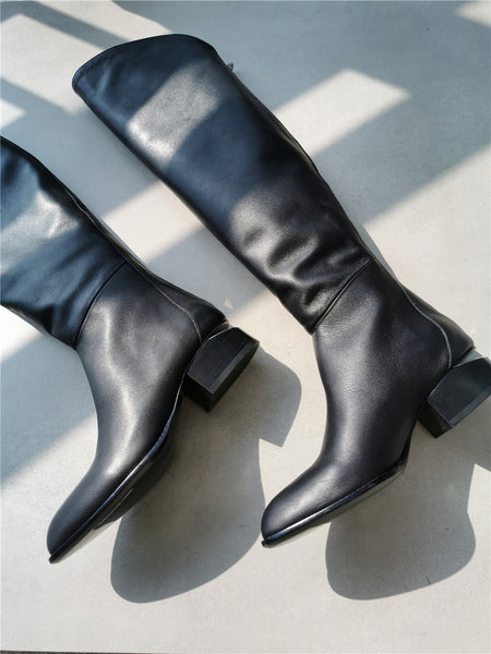 SIGERDORI DESIGN LEATHER KNEE HIGH BOOTS IN BLACK - boopdo