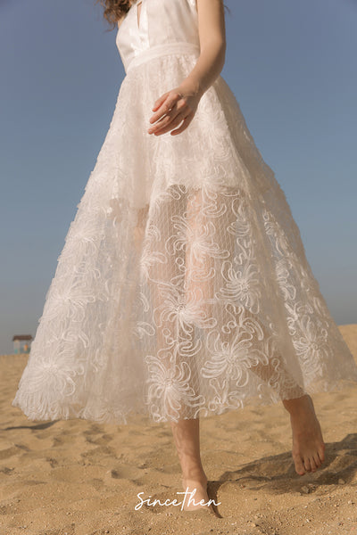 SINCE THEN TALL ALL OVER LACE EMBROIDERED MIDAXI DRESS IN WHITE - boopdo