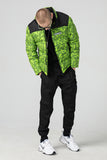NFWYS FIZOLA HOLOGRAPHIC HIGH NECK BOMBER JACKET IN GREEN CAMO - boopdo