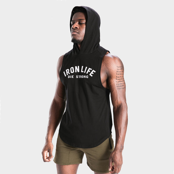 IRON LIFE DIE STRONG SPORTSWEAR TRAINING HOODED TANK TOP T SHIRTS - boopdo