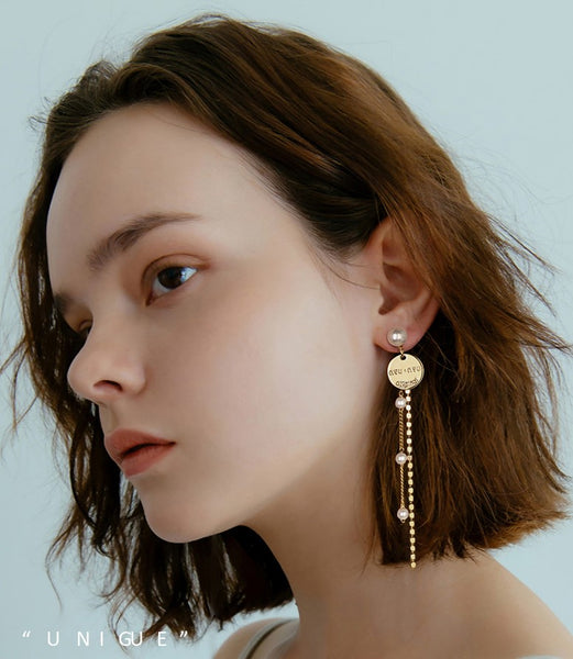 UZL DESIGN MIXED CHAIN HOOP AND COIN DROP EARRINGS IN GOLD PLATED - boopdo