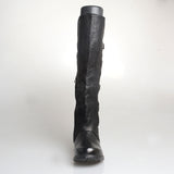 PROVA PERFETTO ROMAN SQUARE TOE KNEE HIGH LEATHER BOOTS IN BLACK - boopdo