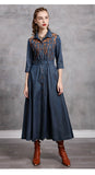 ARTKA JOZZIE KEER BRITISH ETHNIC STYLE DENIM JEAN MAXI DRESS - boopdo