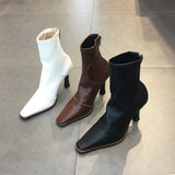 LUXE SEVEN DESIGN SHAPED HEEL ANKLE BOOTS - boopdo
