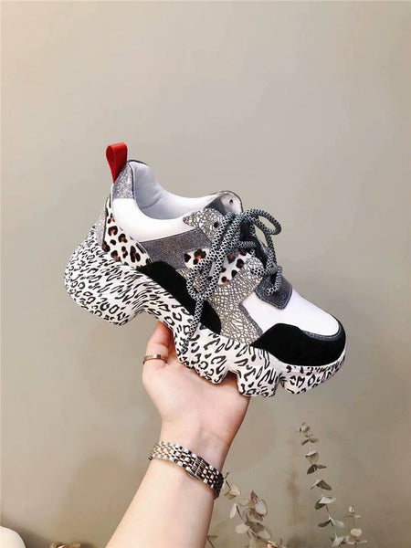 NAKEDWOLFE CHUNKY THICK SOLE PLATFORM LEOPARD SNEAKER - boopdo