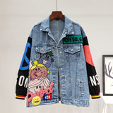 ZAUL FANTO BASIC COLLECTION CARTOON SMILEY FACE GRAFFITI DENIM JEAN COAT - boopdo