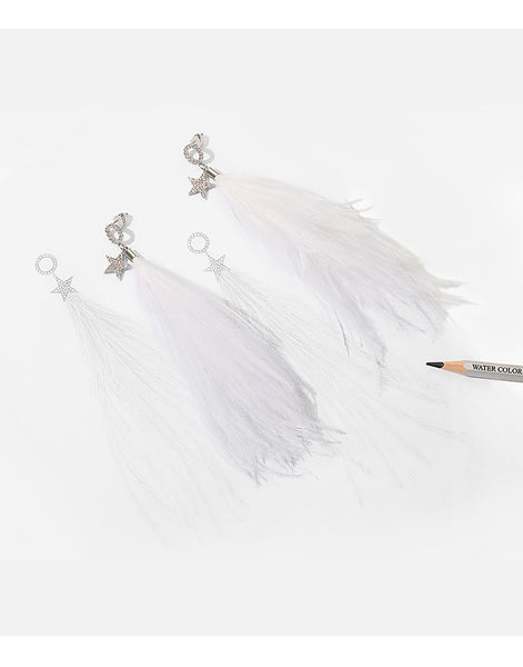 ZEGL CRYSTAL EARRINGS WITH WHITE FEATHER DROP - boopdo