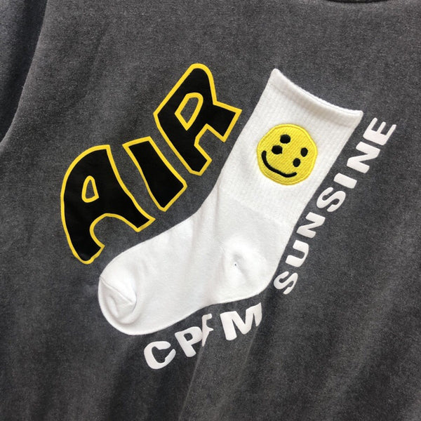 ESSENTIX AIR SUNSHINE SMILEY FACE SOCK ATTACHED BASIC UNISEX T SHIRT - boopdo