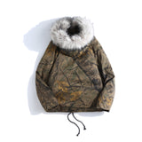 ZAZU PARKAS FAUX FUR COLLAR COTTON MOUNTAIN PRINT HOODED JACKET IN CAMO - boopdo