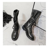 DONNA NOTTE LIMAO BRITISH STYLE SOCKS ANKLE LEATHER BOOTS IN BLACK - boopdo