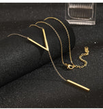 UZL DESIGN V NECKLACE WITH BAR DROP IN GOLD PLATE - boopdo