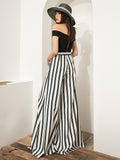 VERRAGE WIDE LEG TROUSERS IN BLACK STRIPE - boopdo