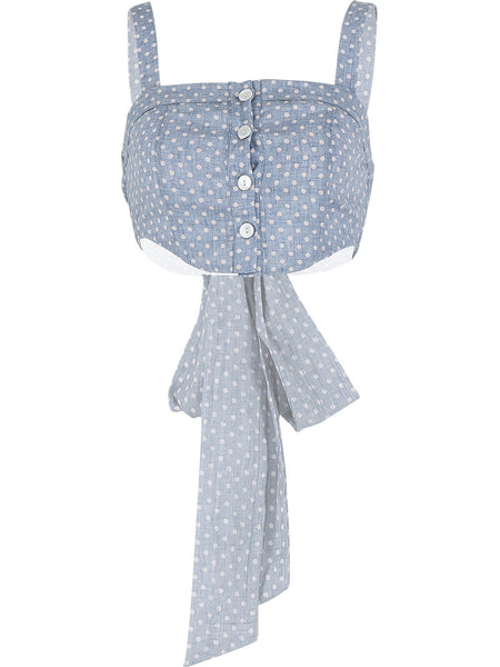 SINCE THEN BUTTON FRONT TIE BACK CROP TOP IN POLKA DOT - boopdo