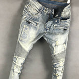 BLM EUROPTICA LUXURY DESIGN RIPPED WASHED DENIM JEAN PANTS IN BLUE - boopdo