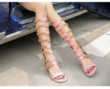 PROVA PERFETTO HUFFO STYLE OPEN TOE KNEE HIGH GLADIATOR SANDALS - boopdo