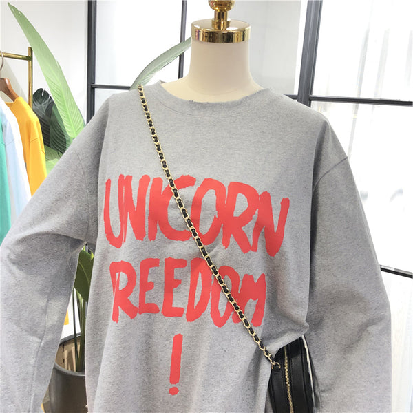 SIMDA UNICORN FREEDOM PRINT LONGLINE SWEATSHIRT - boopdo