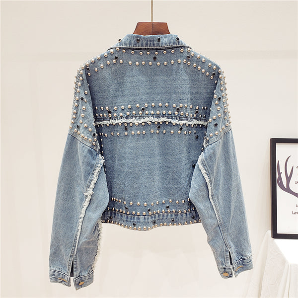 SHILO ROCKO RETRO OLD FASHION STYLE DENIM JEAN WOMEN JACKET WITH RIVET - boopdo