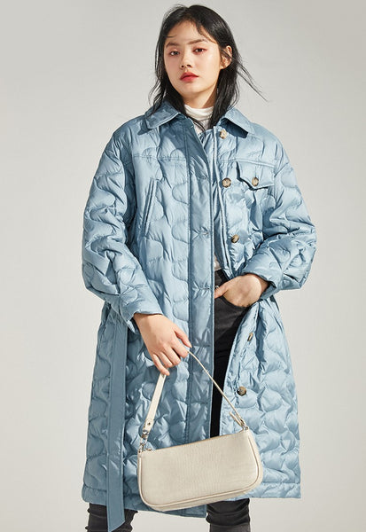 PEACE BIRD PADDED TRENCH COAT WITH TIE WAIST DETAIL - boopdo