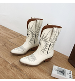 JESSIA HULLO URBAN STYLE WESTERNER COWGIRL LEATHER BOOTS - boopdo