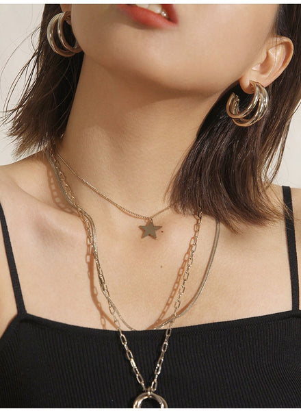UZL DESIGN MULTIROW NECKLACE WITH STAR PENDANT IN GOLD PLATED - boopdo