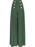 SINCE THEN BUTTON FRONT WIDE LEG TROUSERS IN GREEN - boopdo