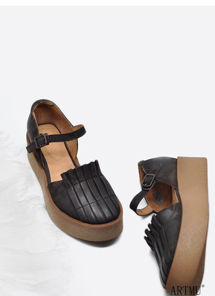 ARTMU LEATHER FLATFORM SANDALS WITH ANKLE STRAP FASTENING - boopdo