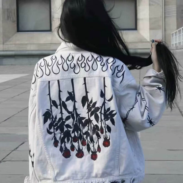 OBITUAR TOKYO ROB ZOMBIE FLAME DENIM JEAN JACKET - boopdo