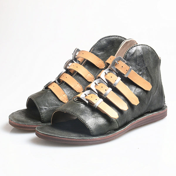 PROVA PERFETTO HUFFO ROMAN OPEN TOE FLAT SOLE LEATHER SANDALS - boopdo