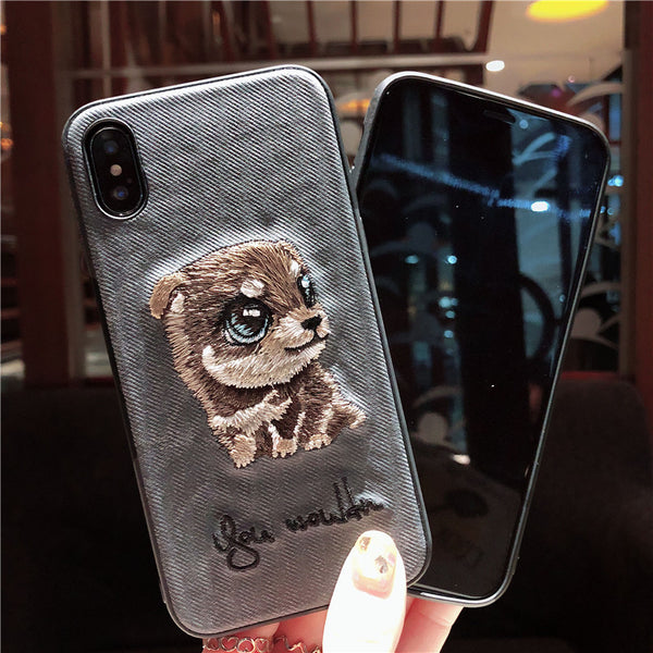IPHONE X PUPPY EMBOSSED CLOTH PATTERN PHONE CASES - boopdo