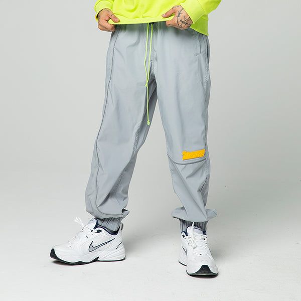 NFWYS ZAOBAMO HAMMER SHAPED STRIPED REFLECTIVE SWEATPANTS IN GRAY - boopdo