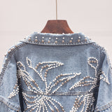 FUZZI KUNNO BASIC COLLECTION BEADED OLD FASHION STYLE DENIM JACKET WITH RIVET - boopdo