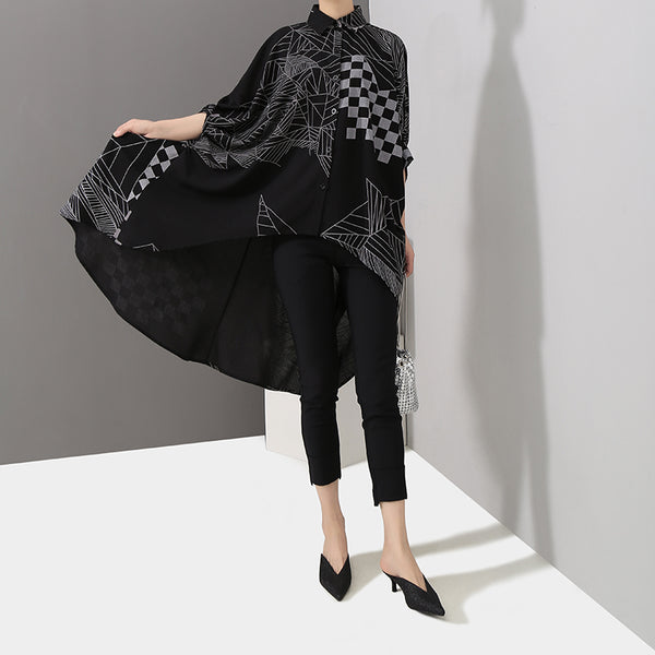 STELLA MARINA COLLEZIONE GEOMETRIC DESIGN MID LENGTH SHIRT DRESS IN BLACK - boopdo