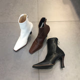 LUXE SEVEN DESIGN SHAPED HEEL ANKLE BOOTS - boopdo