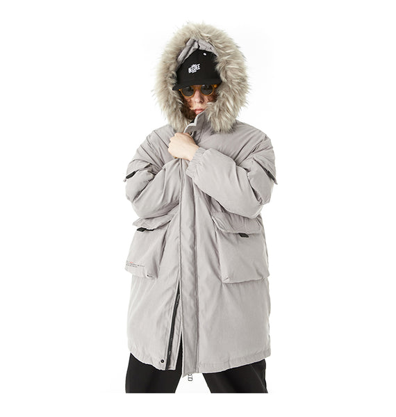 SWAGGER SHOTE MID LENGTH FAUX FUR COLLAR HOODED JACKET - boopdo