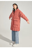 PEACE BIRD RED CHECK PADDED COAT WITH FAUX FUR HOOD - boopdo