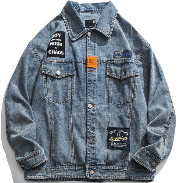 BRUGI BROOKLYN SPORT DIVISION DENIM JEAN JACKET IN NAVY - boopdo
