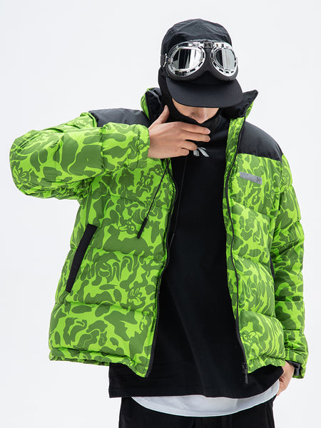 NFWYS FIZOLA HOLOGRAPHIC HIGH NECK BOMBER JACKET IN GREEN CAMO - boopdo