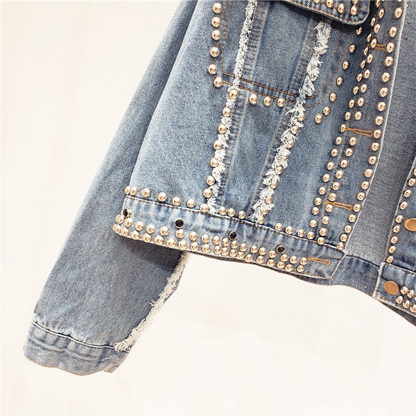 SHILO ROCKO RETRO OLD FASHION STYLE DENIM JEAN WOMEN JACKET WITH RIVET - boopdo