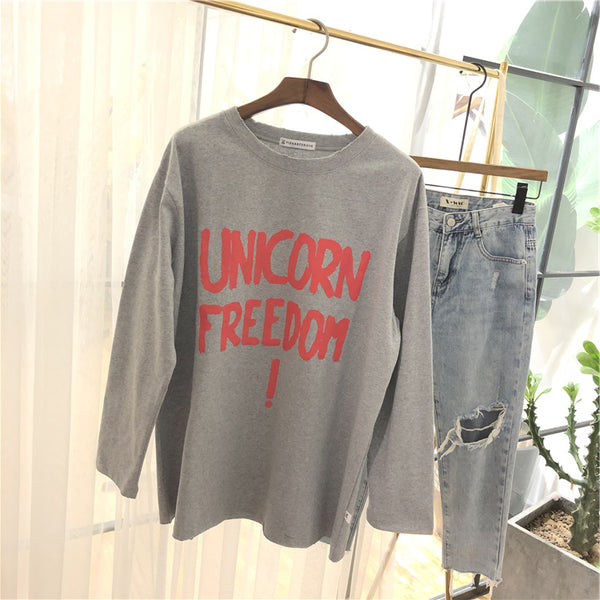 SIMDA UNICORN FREEDOM PRINT LONGLINE SWEATSHIRT - boopdo