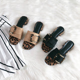 BOOPDO DESIGN BUCKLE DETAIL SANDALS WITH ANIMAL PRINT - boopdo