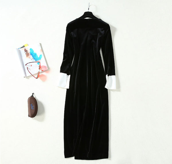 BBL DESIGN LONG SLEEVE VELVET MAXI DRESS WITH CUT OUT FRONT - boopdo