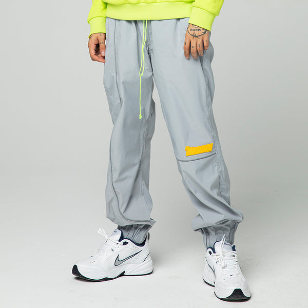 NFWYS ZAOBAMO HAMMER SHAPED STRIPED REFLECTIVE SWEATPANTS IN GRAY - boopdo