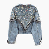 JEYYO CATHRO RETRO STAR OLD FASHION DENIM JEAN WOMEN JACKET WITH BEADED ACCESSORIES - boopdo