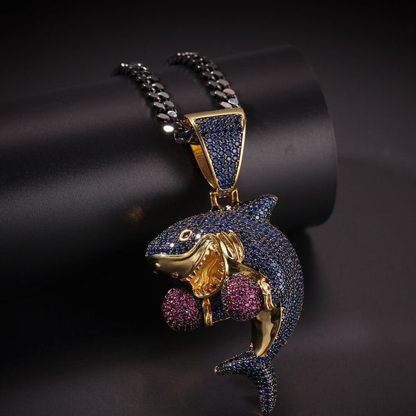 ZACKZIE ZIRCON ALUMINA BOXING SHARK PENDANT NECKLACE - boopdo