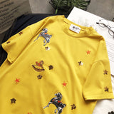 BOOPDO DESIGN SEQUIN STAR AND HORSE EMBROIDERY LONGLINE T SHIRT - boopdo
