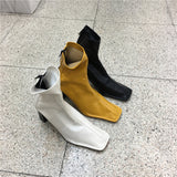 LUXE SEVEN DESIGN SQUARE TOE HEELED ANKLE BOOTS - boopdo